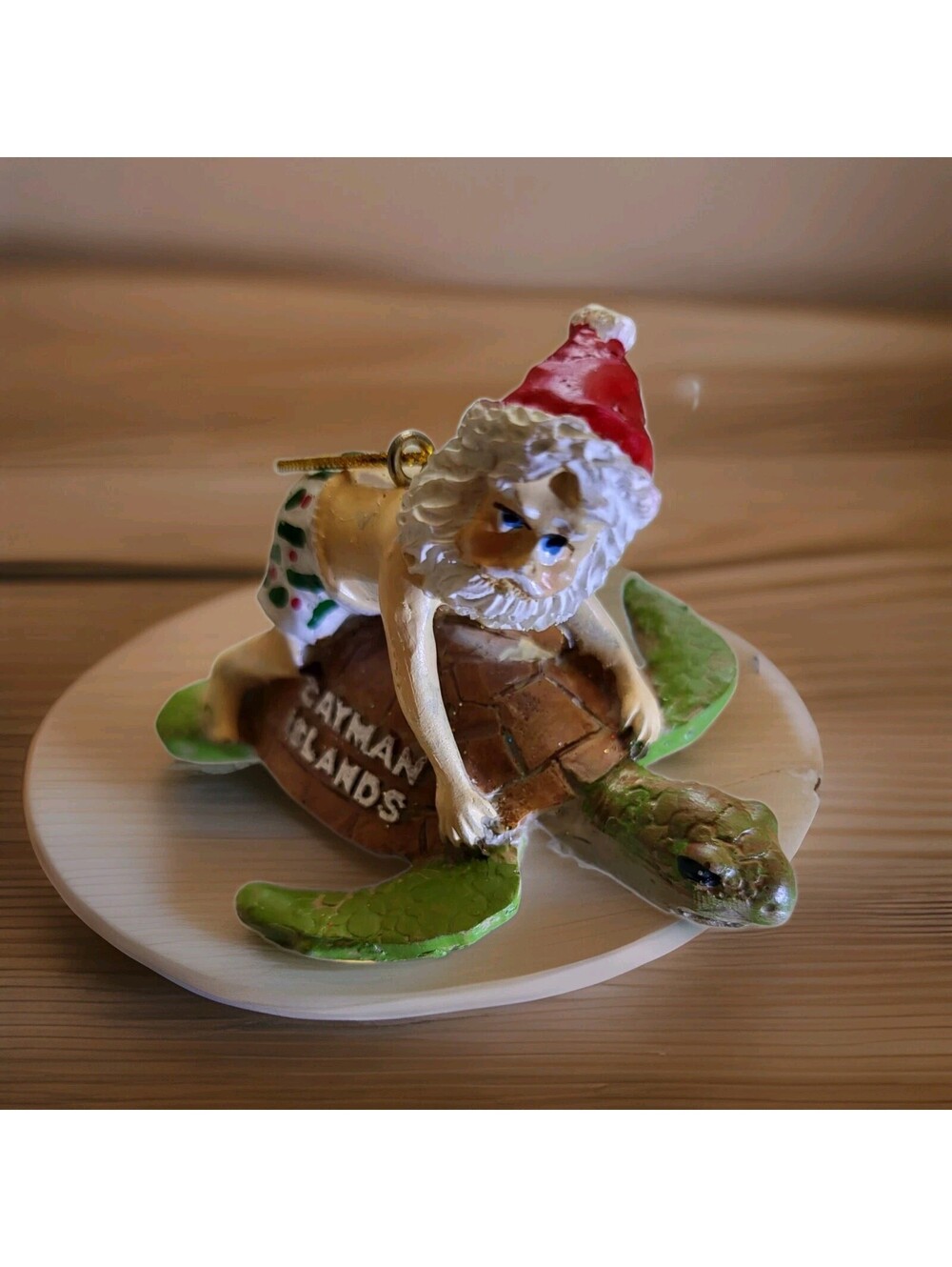 Vtg Resin Cayman Islands Christmas Ornament Santa Claus W Turtle EUC 3D 3"A10